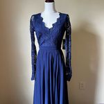 Lulus Awaken My Love Navy Blue Long Sleeve Lace Maxi Dress NEW Women's XS Photo 1