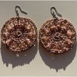 Vintage Crocheted Women’s Hook Earrings Mandela Boho Design Warm Rose Glass Pink Photo 0