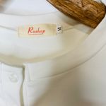 White Henley Shirt Full Gathered Sleeve Lettuce Hem Top Sz Medium Photo 7