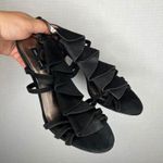 Nanette Lepore  Black Suede Ruffle Strappy Heels Sandals Women's Size‎ 9.5 Photo 0