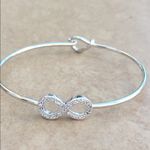 Rhodium Plated CZ Infinity Bangle Bracelet Silver Photo 1