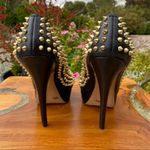 Vince Camuto Black Leather Gold Spike Studded Platform Pump Heels Size 6 Photo 2