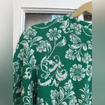 ZARA  Jacquard Ballon Sleeve Knit Green White Floral Ruched Dress Size Large NWT Photo 4