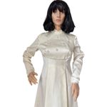 1970s Satin High Neck Long Sleeve Wedding Gown with detachable Train small Photo 6