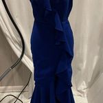 Marchesa Notte royal blue ruffle dress velvet trim tulip maxi Size 2 Photo 5