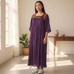 Premier Intimates OSFM VTG House Dress MuuMuu Purple Crinkle w/ Aztec Sq Neck Size undefined Photo 1