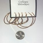 Catherine Malandrino  Gold Tone Classic Hoop Heart Hoops Textured Boho Earrings Photo 3