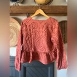 EXPRESS Boho  Ruffle Eyelet Peplum Top rust/orange/pink large Photo 3