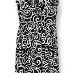 Maggy London Maggie London Dress Ruched Waist Size Large Black White Spiral Print Circular Photo 0