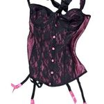 Frederick's of Hollywood Pink Black Corset Bustier Lingerie Lace Boned 34 Photo 0