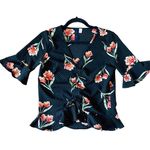 Blue Rain  black floral peplum cropped blouse xs Photo 1