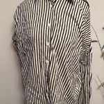 Striped Button Down Shirt Women's Small Cut Out Shoulder Long Sleeve White Photo 0