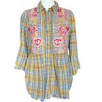 Andree by Unit Andrée by Unit Boho Floral Embroidered Plaid Top Sz‎ L Photo 1