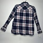 Woolrich  Women’s Large Plaid Flannel Shirt Navy Red White Button Up Long Sleeve Photo 11