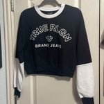 True Religion 💙 NWT  Black Colorblock Logo Shrunken Sweatshirt Photo 2
