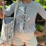 Sézane Sezane Top Blue Strip Front Tie Photo 0