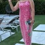 Farm Rio NWT  Pink Tropical Leafs Anthurium Floral Sequined Maxi Slip Dress L Photo 0