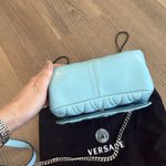 Versace NWOT  Teal Quilted Patent Leather Virtus Crossbody Bag Photo 5