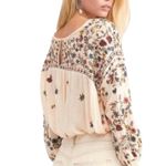 Free People  Wild Flowers Embroidery Blouse Sz S Cream Crepe Boho Western Gypsy Photo 1