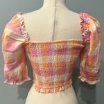 Charlie Holiday NEW Pink Multi Check Andrea Smocked Puff Sleeve Crop Blouse S/4 Photo 7