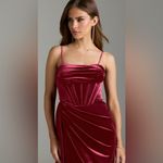 Azazie  burgundy velvet super stretch corset drape formal dress Photo 3