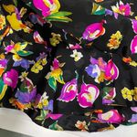 Y2K 100% Silk 90's Bright Floral Long Sleeve Midi Dress Sz 12 Modest Trad Wife Black Photo 7