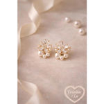 Crystal Flower Pearl Stud Earrings Gold Tone Coquette Bridal NWT Blue Photo 3