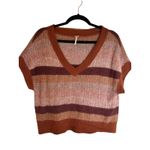 Free People Through The Motions Top Striped V Neck Short Sleeve Sweater Top XS Photo 1