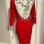 Moda International Women's S Red Lace Sheath Dress Long Sleeve Vintage Lace Colorful Backless Sheath Shift Open Back Photo 1