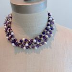 3 Strand of Pearls, Silver, and Amethyst Bead Necklace Purple Photo 0
