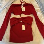 Maeve Anthropologie  2 piece set small halter shrug raspberry red $130 nwt Photo 3