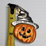 Trick or Treat Jack o Lantern Witch Hat Brooch Enamel Halloween AJMC 2" Vtg Orange Photo 4