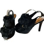 Coach Heels Black Fur Slingback Peep Toe Buckle Strap Stiletto Size 9B Photo 0