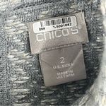 Chico's CHICO’S Gray Silver Metallic Monochrome Plaid Mock Neck Back Zip Sweater Large Photo 2