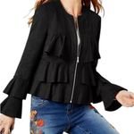 INC International Concepts Black Faux Suede Tiered Ruffle Jacket M Bell Sleeves Size M Photo 9