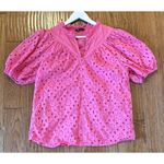 Pretty Garden pink cotton eyelet puff sleeve blouse large Photo 2