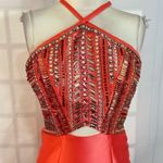 Rachel Allan Rhinestones Cross Halter Ruffle Mermaid Satin Gown pink or salmon c Size 2 Photo 2