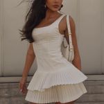 ZARA  mini dress casual off white ivory pleated skirt bodycon casual party Photo 6
