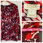 J.Crew  Womens L Tie Neck Blouse‎ Red Burgundy Abstract Print Office Church Photo 11