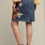Anthropologie Gardener’s Denim Embellished Skirt Cecilia Prada SP Appliqué Rose Photo 3