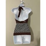 Trina Turk SILK Halter Top Knit Brown Stripe Geometric Woven Sleeveless Size 0 Photo 5