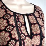 Black Rainn Southwestern Brown Black Keyhole Neck Long Sleeve Blouse Size LG Photo 2