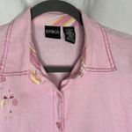 Erika  Size Large Pink‎ Short Sleeve Shirt Butterfly Button Up Linen Blend  VTG Photo 1