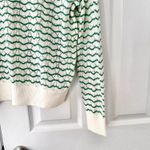 Lands' End  Green White Cotton Blend Pointelle Stripe Crew Button Trim Sweater MP Photo 6