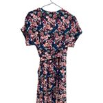 Bobeau Floral blue pink midi chiffon wrap tie dress asymmetrical modest feminine Photo 10