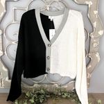 True Craft Cardigan Black White Gray Color Block Acrylic Sweater  Women Large New Photo 1