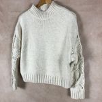 Skies Are Blue  Beige Mock Sweater with Crochet Sleeves MEDIUM Photo 2