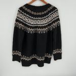 Calvin Klein Women Fair Isle Knit Sweater Black Brown White Crew Neck Size L Photo 1