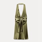 ZARA NWT  Satin Effect Halter Dress in Green Size M Photo 11