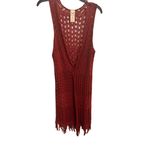 Faded Glory  Burgundy Open Knit Fringe Hem Sleeveless Cover Up Knit‎ Top Size M Photo 1